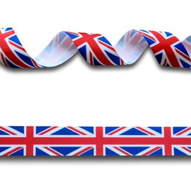 2 Yards (1.82 metres) Union Jack UK Flag Grosgrain Ribbon 25mm Wide, Ideal for Craft Projects, Scrapbooking, DIY Hair Bows, Present Wrapping etc.