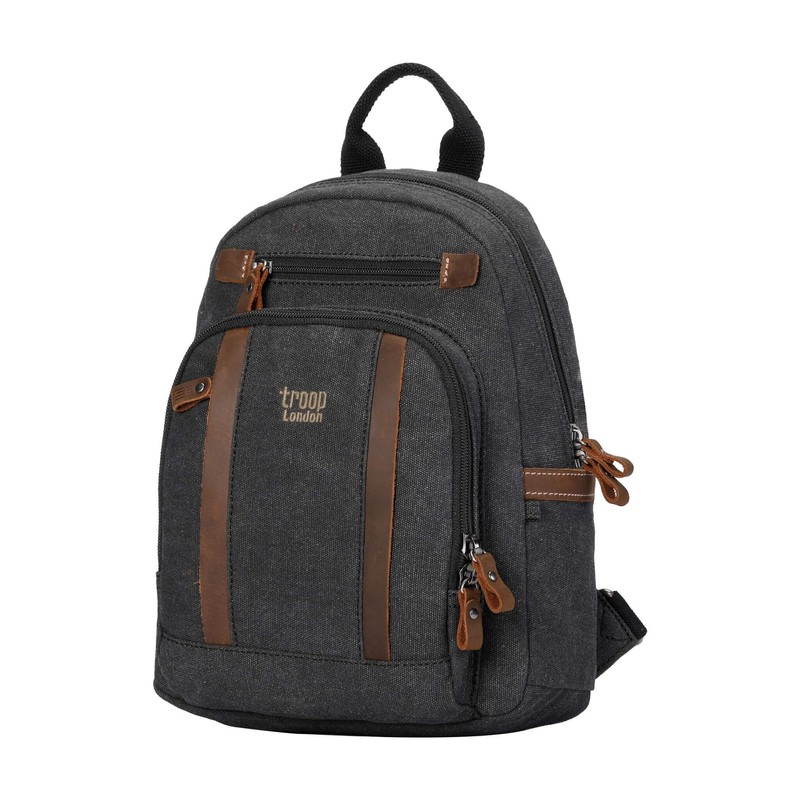Troop London TRP0255 Classic Canvas Backpack - Black Stone Washed