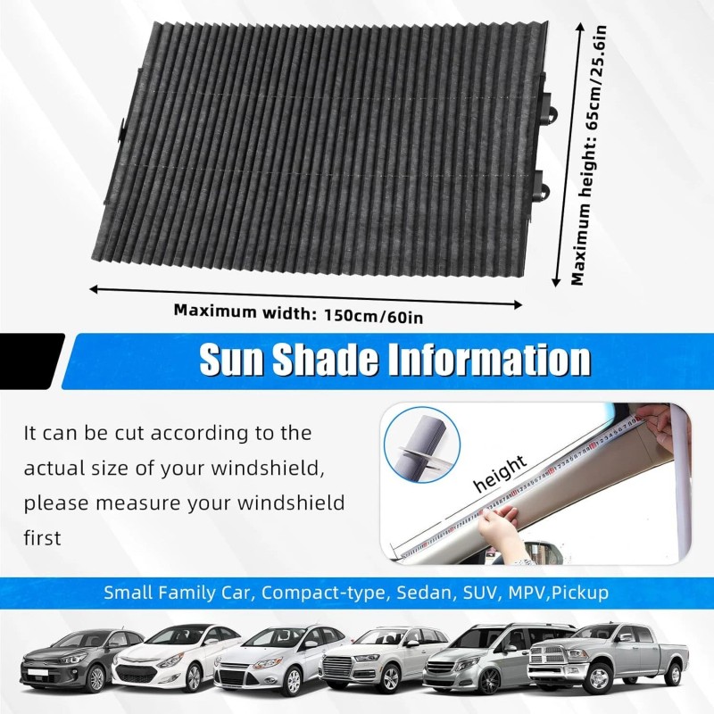 VEHITO 2X Retractable Windshield Sun Shade for Car Auto Sunshade