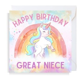 Second Ave Cute Pink Unicorn Great Niece Square Birthday Greeting Card for Girl