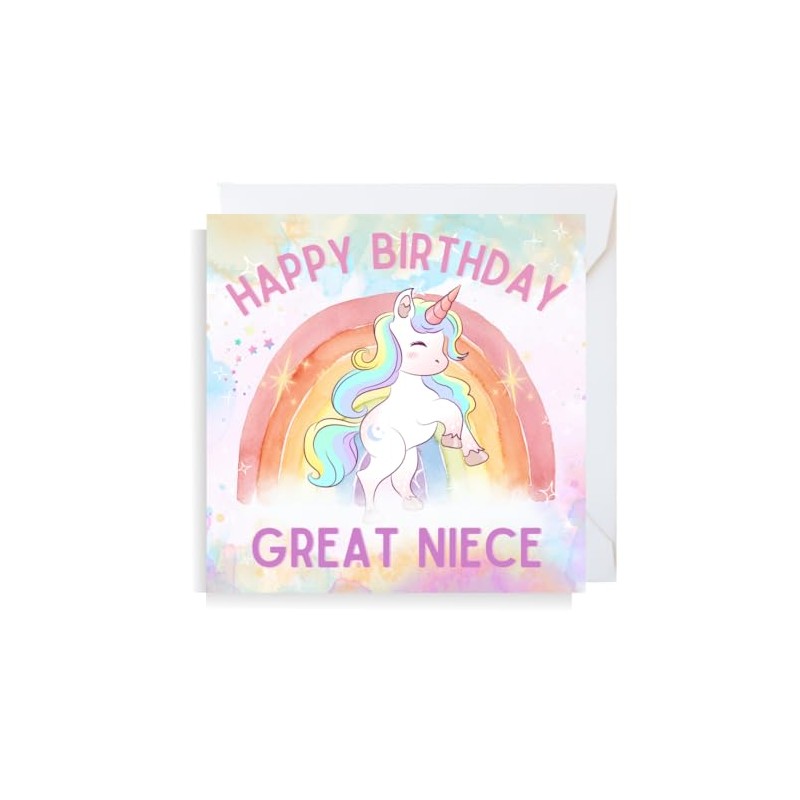 Second Ave Cute Pink Unicorn Great Niece Square Birthday Greeting