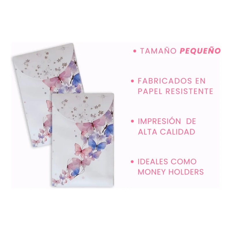 Sobres De Dinero, Decorados, Pequeños, Mariposas Celeste Celeste Mariposas Lila