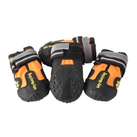 My Busy Dog Water Resistant Dog Shoes with Two Reflective Fastening Straps and Rugged Anti-Slip Sole | Dog Boots Perfect for Small Medium Large Dogs | Size Chart in Pictures (Size 4, Orange)