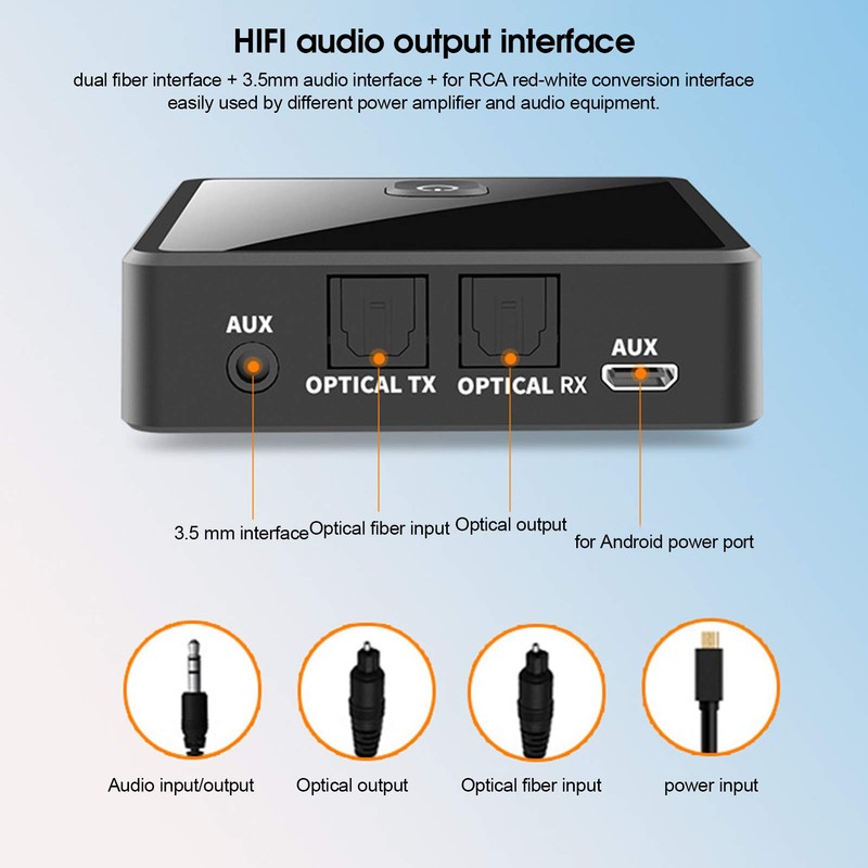 Wireless Bluetooth Transmitter Receiver, 2-in-1 Fibre Optic Bluetooth 5.0 AUX