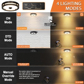 Slypadan Outdoor Motion Sensor Flush Mount LED Light, 12" Dusk to Dawn Porch Modern Black Exterior Light, Ceiling Light Fixture for Farmhouse Garage Entry