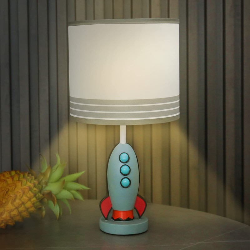 HERBESTBAY Kids Bedside Table Lamp, Adorable 14 Inch Rocket Ship