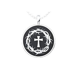 Logos Jewelry - Crown of Thorns and Cross, Sterling Silver Necklace With 18" Sterling Silver Chain, Christian, Religious, Faith Necklace for Women