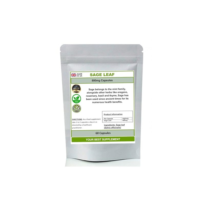 Sage Leaf Capsules 800mg 100% Pure (High Strength Supplement) No