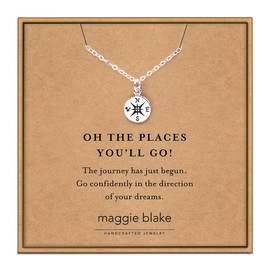 Graduation gift for her student teacher going away gift coworker oh the places you'll go small silver compass necklace