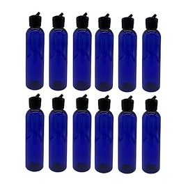 Natural Farms 4 oz Blue Cosmo BPA FREE Bottles - 12 Pack Empty Refillable Containers - Essential Oils Cleaning Products - Aromatherapy | Black Spout Cap - Made in the USA