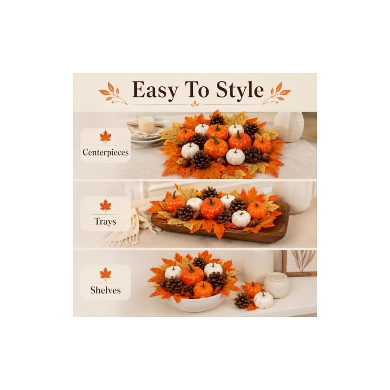 Juego de 51 piezas de decoración de otoño, calabazas artificiales,