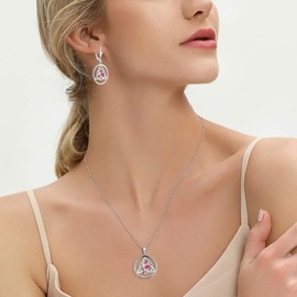 YL Necklace, Celtic 925 Sterling Silver, 12 Birthstone, Cubic Zirconia, Irish Knot Pendant Necklace for Women, Silver, July, Deep Ruby
