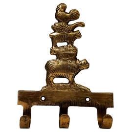 Purpledip Brass Wall Hooks 'Jungle Tales': Vintage Design Decorative Hanger (11815A)