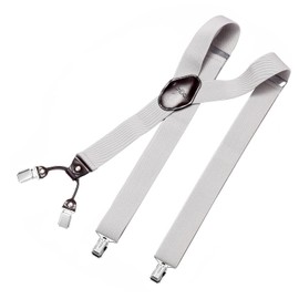 DonDon Men's Braces Extra Strong 3.5 cm Wide with 4 Braces Clips in Y-Shape and Brown Leather Patch, lightgrey