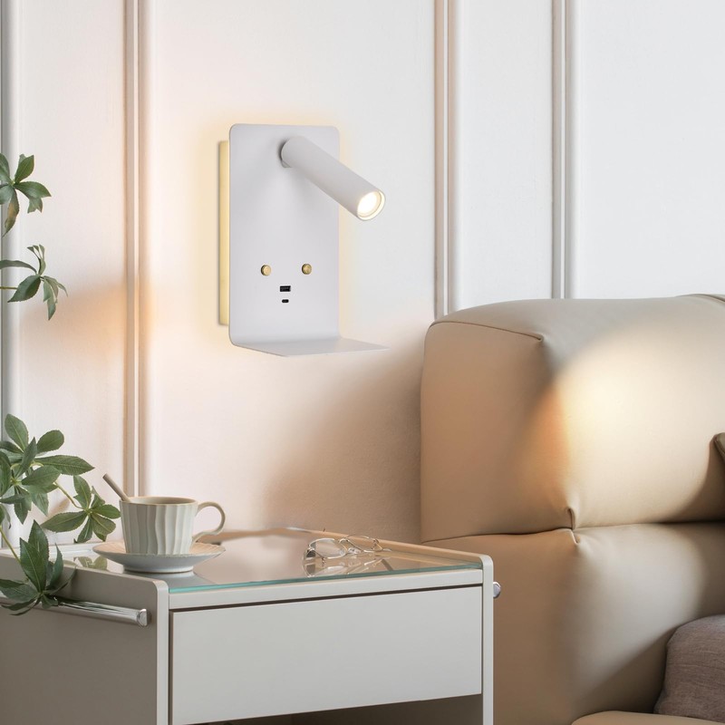 ZEROUNO LED Wall Lamp with USB-C/A Ports & Adjustable Headboard
