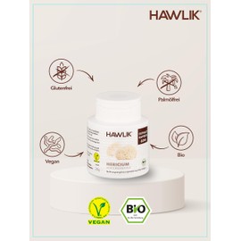 HAWLIK Vitalpilze Bio Hericium Extrakt Kapseln - 240 Kapseln - Mit Vitamin C - Natürlicher Anbau - Vegan - Magenfreundlich - Zuckerrohr-Dose