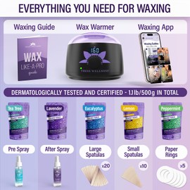 Tress Wellness Waxing Kit for Sensitive Skin, Safe for Face & Skin, Prep & Aftercare Spray, Easy to Use, At-Home Kit for Face, Bikini, Brazilian & Full Body - Digital Display, Black Purple Flower