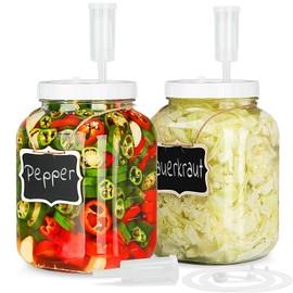 2 Pack 1 Gallon Large Fermentation Jars w 2 SCREW Lid and 3 Airlock - 100% Airtight Lid, Wide Mouth Glass Jar, Pickle Jar w Scale Mark for Sourdough Starter