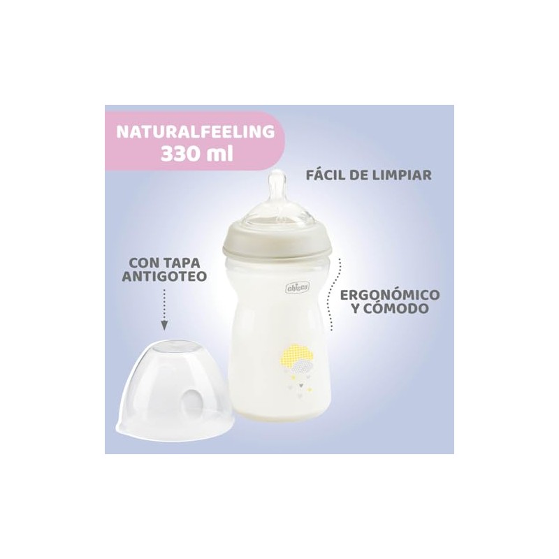 CHICCO, Biberón Natural Feeling, Color Blanco, 330 ml