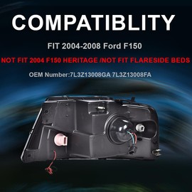 CNNELL LED DRL Headlights Assembly Compatible with Ford F-150 Pickup 2004-2008/Lincoln Mark LT 2006-2008 (NOT For 04 F150 Heritage/Flareside Beds Models) Smoky lens Black Housing Clear Reflector