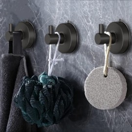DGYB Suction Cup Hooks for Shower Black Bathroom Hooks Suction Set of 2 Removable Wall Hook for Hanging Towels, Robe, Loofah, Coats
