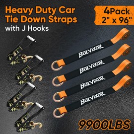 Bolvixor 4 Pack Car Tie Down Straps for Trailers 2" x 96" - 9900LBS Break Strength - Tire Ratchet Straps with J Finger Hooks for Hauling UTV, SUV, Truck, Any Cars