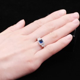 Uloveido Women's 925 Sterling Silver Cushion Cut Dark Blue and White Cubic Zirconia Hollow Cross Anniversary Birthday Rings Gift for Wife Girl-Friend (Blue, Size L) JZ102