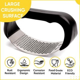 Garlic Press & Bottle Opener 2-in-1 – Stainless Steel Garlic Crusher Rocker with Ergonomic Handle, Easy to Clean Garlic Mincer Tool for Kitchen Use