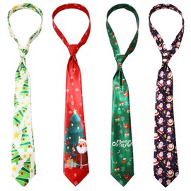 Syhood 4 Pieces Christmas Tie Holiday Tie for Men Xmas Tree Snowflake Christmas Elk Santa Light String Pattern Necktie (Holiday)