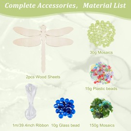 WEBEEDY Make 2 Dragonfly Glass Mosaic Kit - Creativity DIY Mosaic Kit for Adults - Include Glass Mosaic Tiles, Wooden Chips, Ribbon for Christmas Holiday Unique Decor Gift