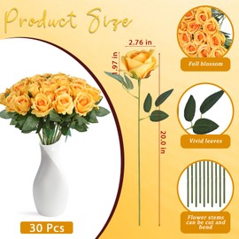 LPREUTWN 30pcs Fake Roses Artificial Silk Flowers Long Stems Bouquet for Wedding Bridal Shower Party Home Decoration (Gradient Yellow)
