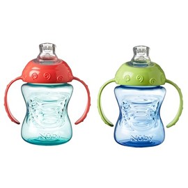 Nuby Grip N Sip Training Cup with Handle - Soft Leak-proof Spout - 240ml - Suitable from 4 Months (2 Pack, Blue/Green)