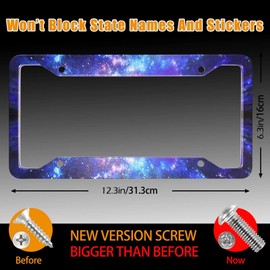Galaxy License Plate Frame - 2 Pcs Set Quality Aluminum Metal Blue Purple Starry Sky Night Car Tag Holders 4 Holes for US Canadian Car (12.3" x 6.3")