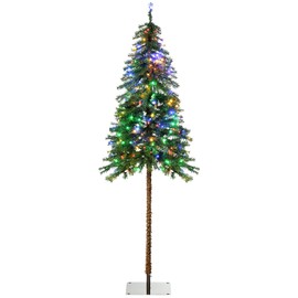 HOMCOM 6ft Tall Prelit Pencil Artificial Christmas Tree Holiday Décor with 442 Branches, 175 Warm White or Colorful LED Lights, Steel Base