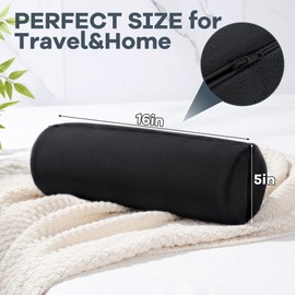 ROYALAY Neck Pillow for Sleeping Round Roll Pillow Including 2 Pack Half Moon Cervical Pillow, Memory Foam Roll Pillow for Pain Reduce, Washable Cover Bolster Pillow for Head Neck Back and Legs,Black