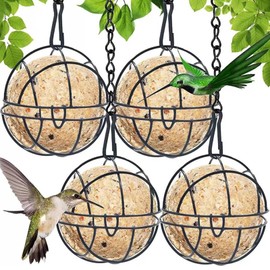 BDHI 4pcs Hanging Bird Feeder Metal Suet Feeder Fat Ball Birds Holders with 4 S-shaped Metal Hooks for Outdoor Garden Wildlife Birds Finch Sparrow(Y328-4)