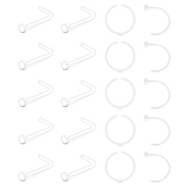 Funseedrr Clear Nose Studs Rings Retainer 20G 18G 8mm Acrylic Flexible Pins Bone L Shaped Screw Set Nose Nostril Septum Piercing Hoops Bars