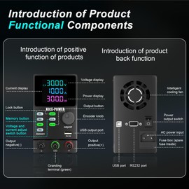 NICE-POWER DC Power Supply Variable, 30V 10A Adjustable Regulated Lab Bench Power Supply with Encoder Knob, Memory Storage, Color 4-Digit Display, Output Switch, Lock Button, 5V/2A USB Port