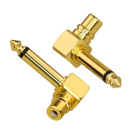 FUNCONECT 2 Pack to 1/4" Audio Adapter, RCA Female to 6.35mm Mono Male Microphone Plug Adaptor, True Gold Plated Pure Copper Guitar Jack Connector, 90 Angle RCA Adapter (2 pcs)