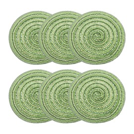 sourcing map 6pcs Round Braided Placemats 4" Non-Slip Round Table Mats for Dining Tables Washable Heat Insulation Woven Placemats Indoor Outdoor for Family Holiday Dinner, Green
