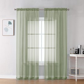 Chyhomenyc Sheer Sage Green Curtains 90 Inch Long 2 Panels Light Filtering Soft Airy Solid Elegant Voile Window Treatment Curtains for Bedroom Living Room Wedding Party