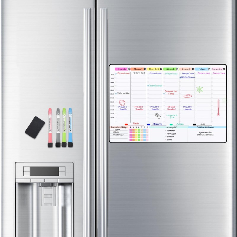 POPRUN Magnetic Family Planner Weekly Planner Magnetic Board Fridge Wipe