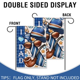 Artofy Father's Day I Love Dad Small Decorative Garden Flag, Blue Hat Tie Sunglasses Yard Lawn Outside Decor, Plaid Outdoor Home Decoration Gifts for Papa Grandpa Double Sided 12 x 18