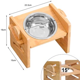 Raised Dog Bowl, Adjustable Raised Feeding Bowl for Dogs and Cats, 4 Heights Raised Dog Bowl Stand Made of Wood with Stainless Steel Feeding Bowl, Raised Dog Bowls, Feeding Bowl Dogs for Small Medium