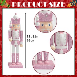 Pink White Wooden Christmas Nutcracker 30cm Soldier Ornaments,Christmas Tree Decorations Mini Nutcracker Figures Hanging Ornaments,Nutcracker Soldier Puppet Doll Pendant for Tree Tradition Xmas Decor