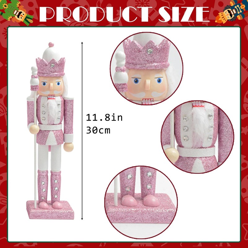Pink White Wooden Christmas Nutcracker 30cm Soldier Ornaments,Christmas Tree Decorations