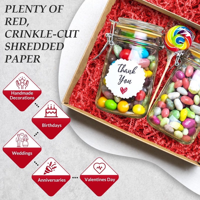 mxxkms 2.2 lbs Red Crinkle Paper Filler - Vibrant Shredded
