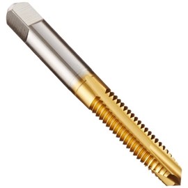 YG-1 J1 Series Vanadium Alloy HSS Spiral Pointed Tap, TiN Coated, Round Shank with Square End, Plug Chamfer, 3/8"-16 Thread Size, H3 Tolerance