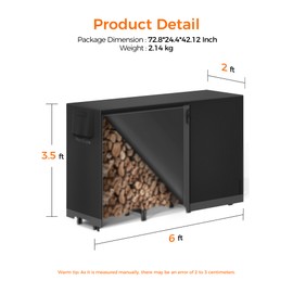 Mars Explo 6ft Firewood Log Rack with Cover Outdoor, Heavy Duty Indoor Outdoor Firewood Storage Log Rack with Cover Combo Set Black