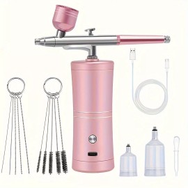 Unbranded Portable Rechargeable Mini Air Compressor Kit Air Brush Paint Spray Gun Airbrush - Pink